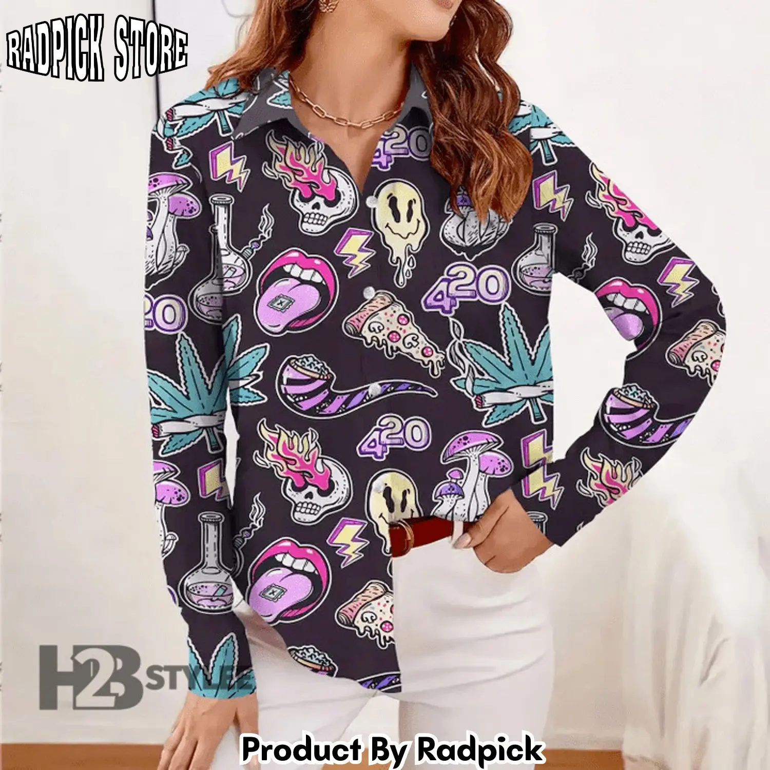 Radpick psychedelic weed mandala weed leaf cannabis marijuana linen casual sh rp662192
